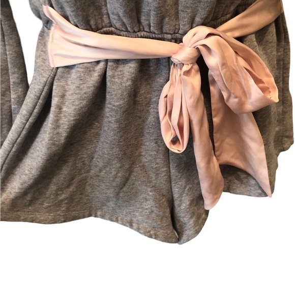 Victoria’s Secret Slouchy Romper Gray Sz. S Fleece Lined Ribbon Belted Lounge - Picture 4 of 7